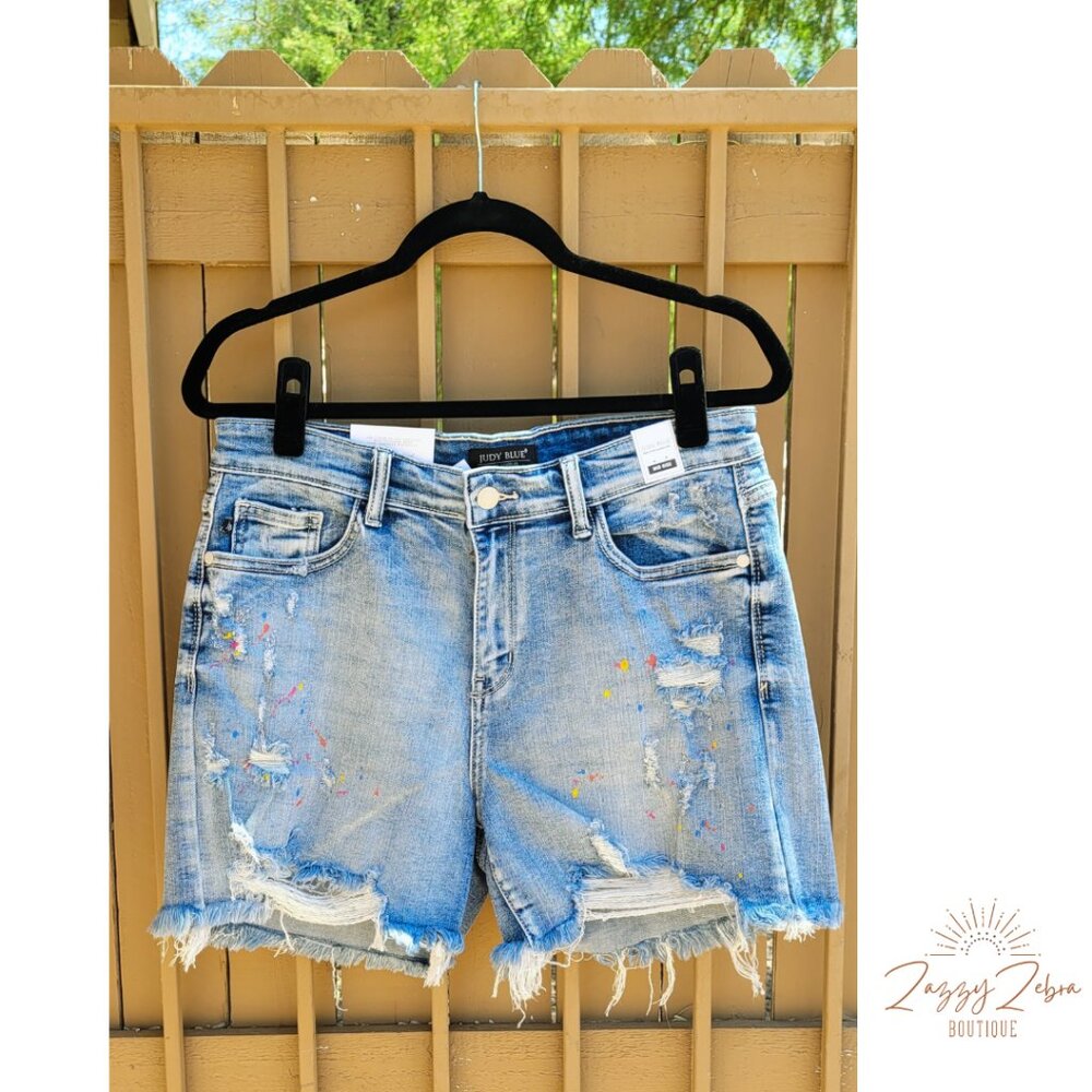 SOLD OUT - Paint Splatter Denim Shorts - Judy Blue - LARGE